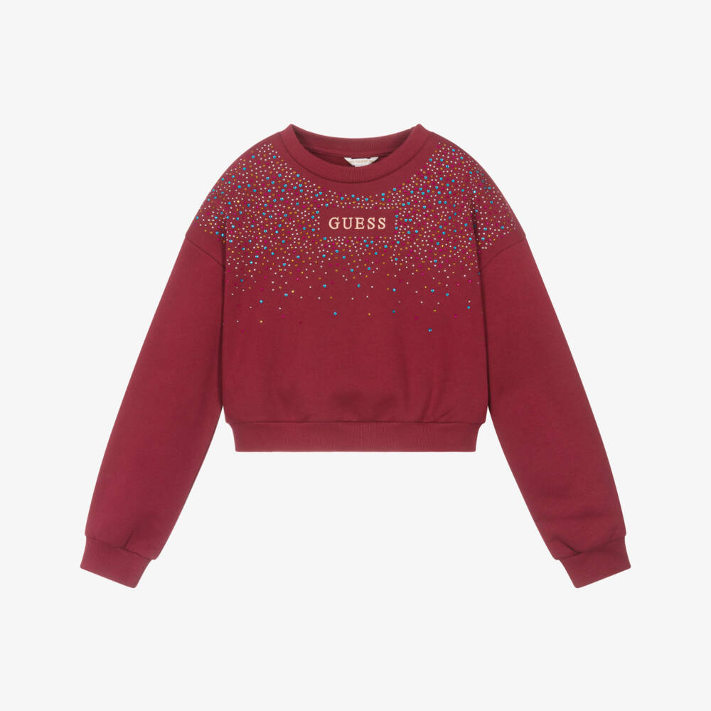 Guess-Girls Burgundy Red Sparkly Diamanté Sweatshirt | Childrensalon Outlet