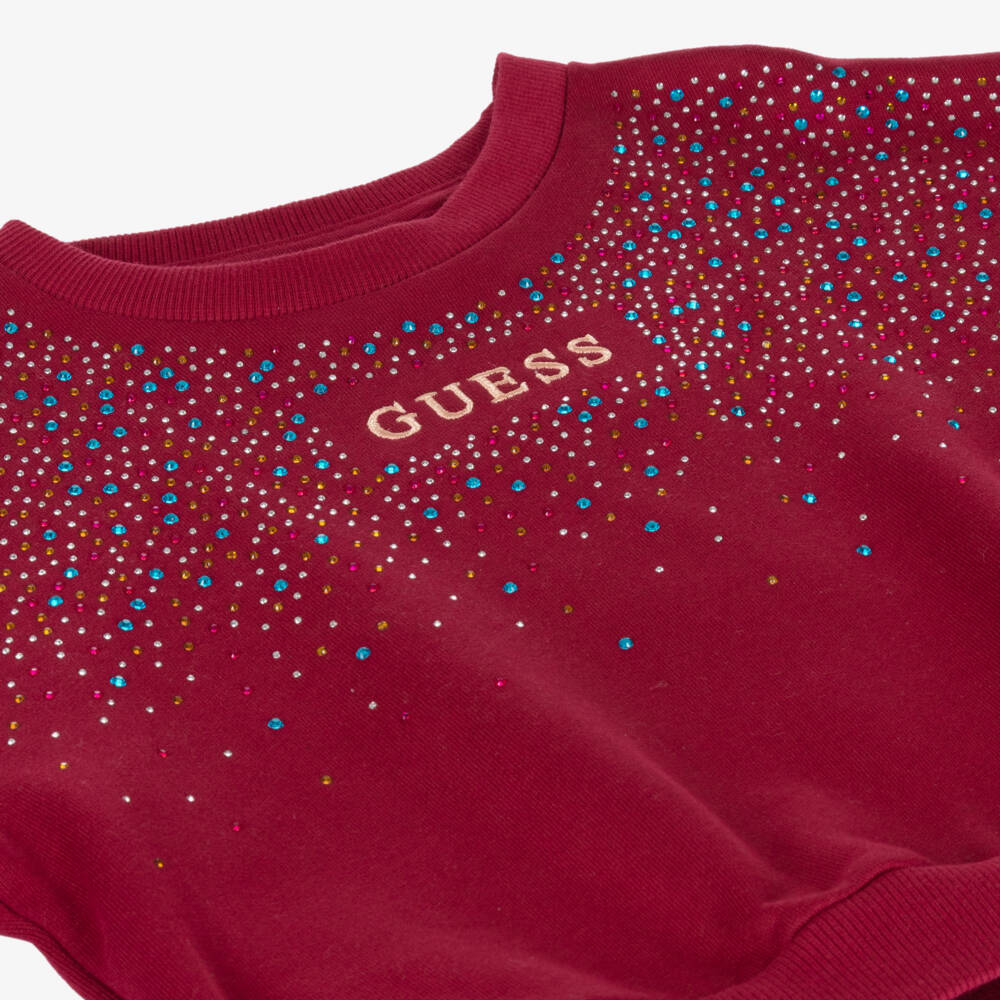 Guess-Girls Burgundy Red Sparkly Diamanté Sweatshirt | Childrensalon Outlet