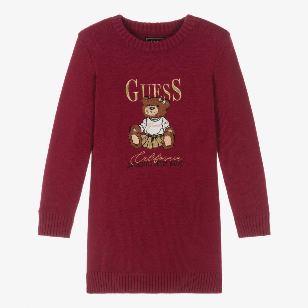 Guess-Girls Burgundy Red Sweater Dress with Teddy Bear | Childrensalon Outlet