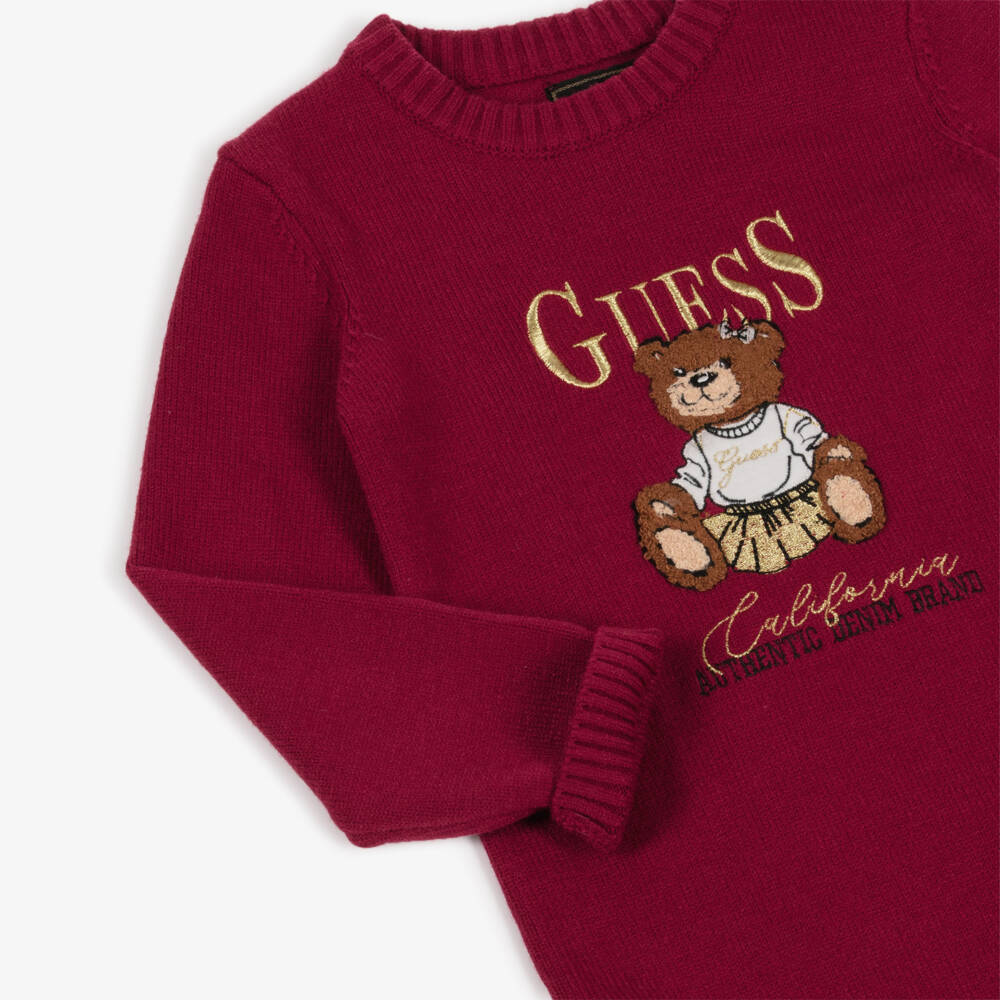 Guess-Girls Burgundy Red Sweater Dress with Teddy Bear | Childrensalon Outlet