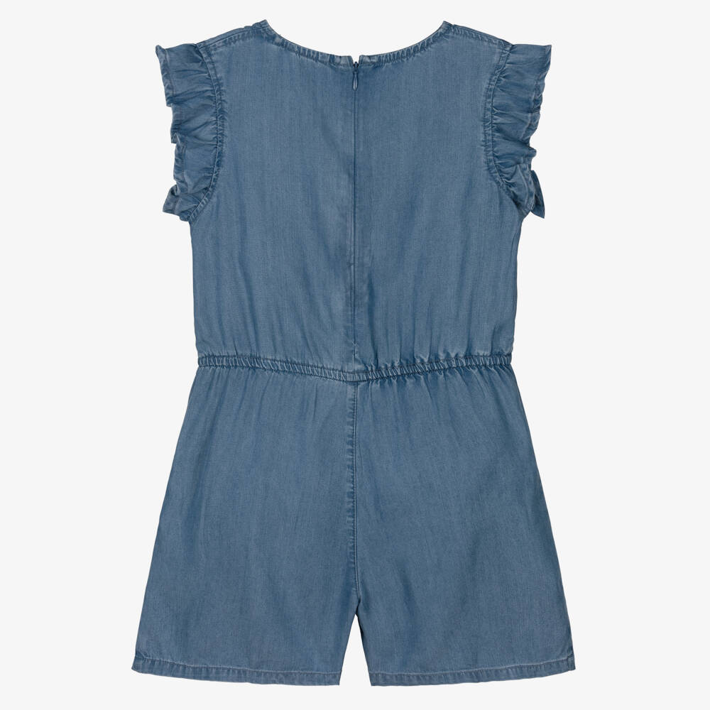 Guess-Girls Chambray Ruffled Blue Romper | Childrensalon Outlet