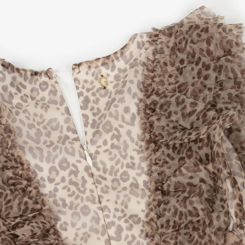 Guess-فستان أنيق للبنات بلون البيج ونقشة الفهد | Childrensalon Outlet