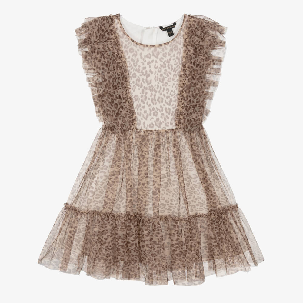 Guess-فستان أنيق للبنات بلون البيج ونقشة الفهد | Childrensalon Outlet
