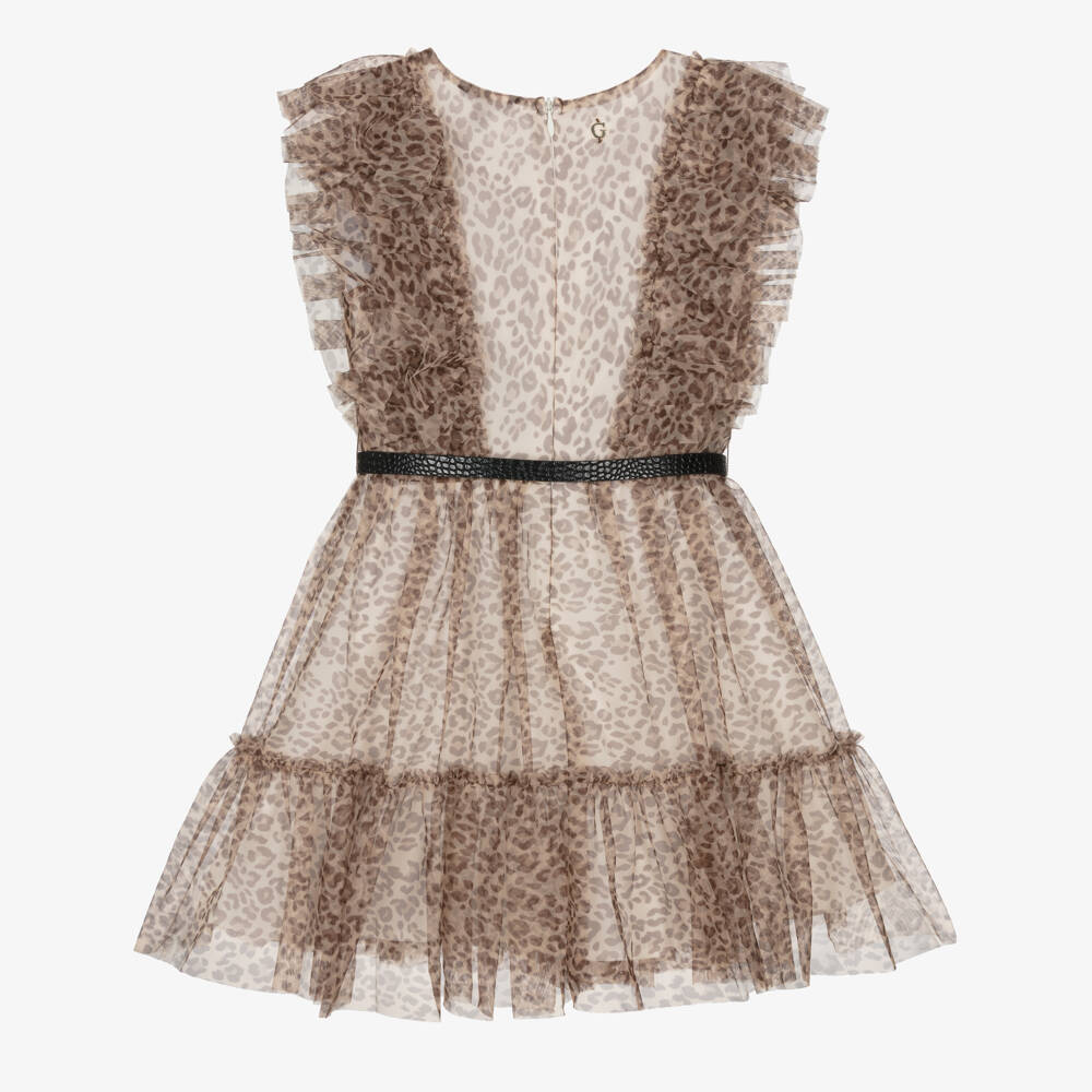 Guess-فستان أنيق للبنات بلون البيج ونقشة الفهد | Childrensalon Outlet