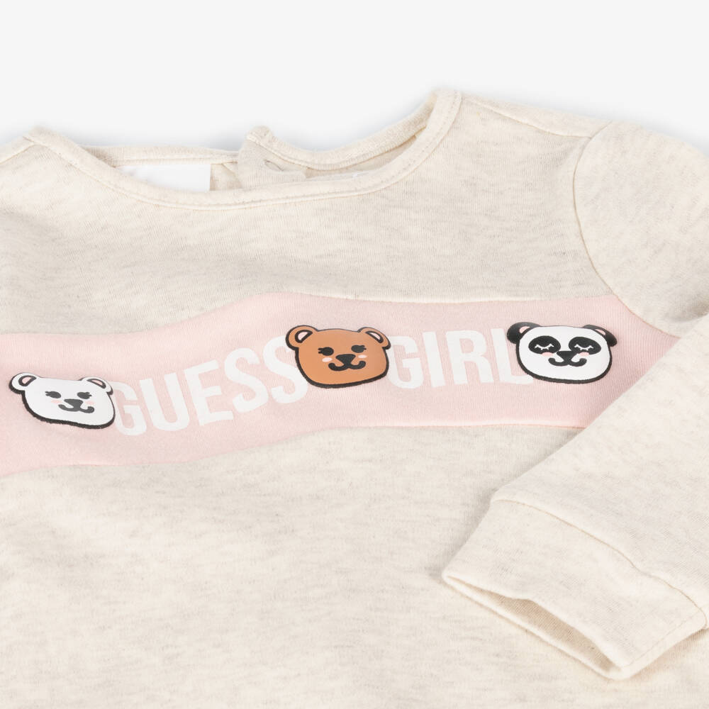 Guess-أفرول رومبر أطفال بناتي قطن جيرسي لون بيج | Childrensalon Outlet