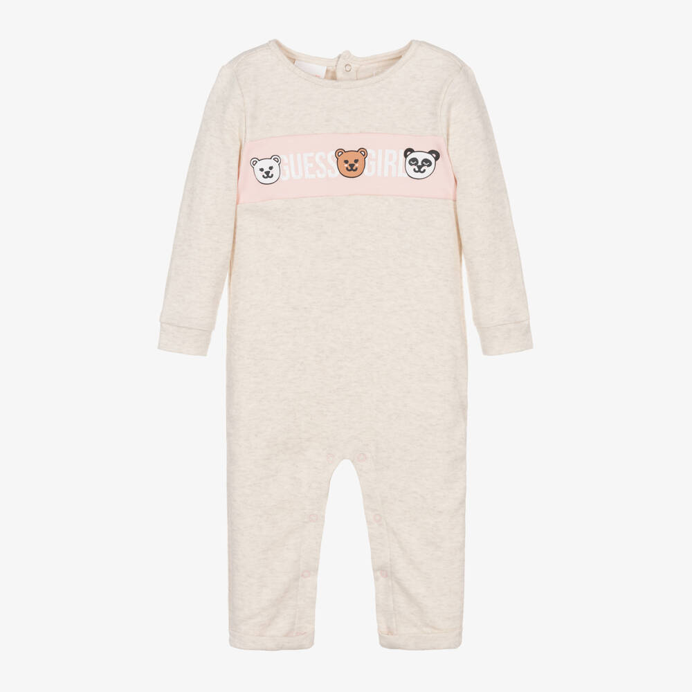 Guess-Girls Cotton Beige Bear Babygrow | Childrensalon Outlet