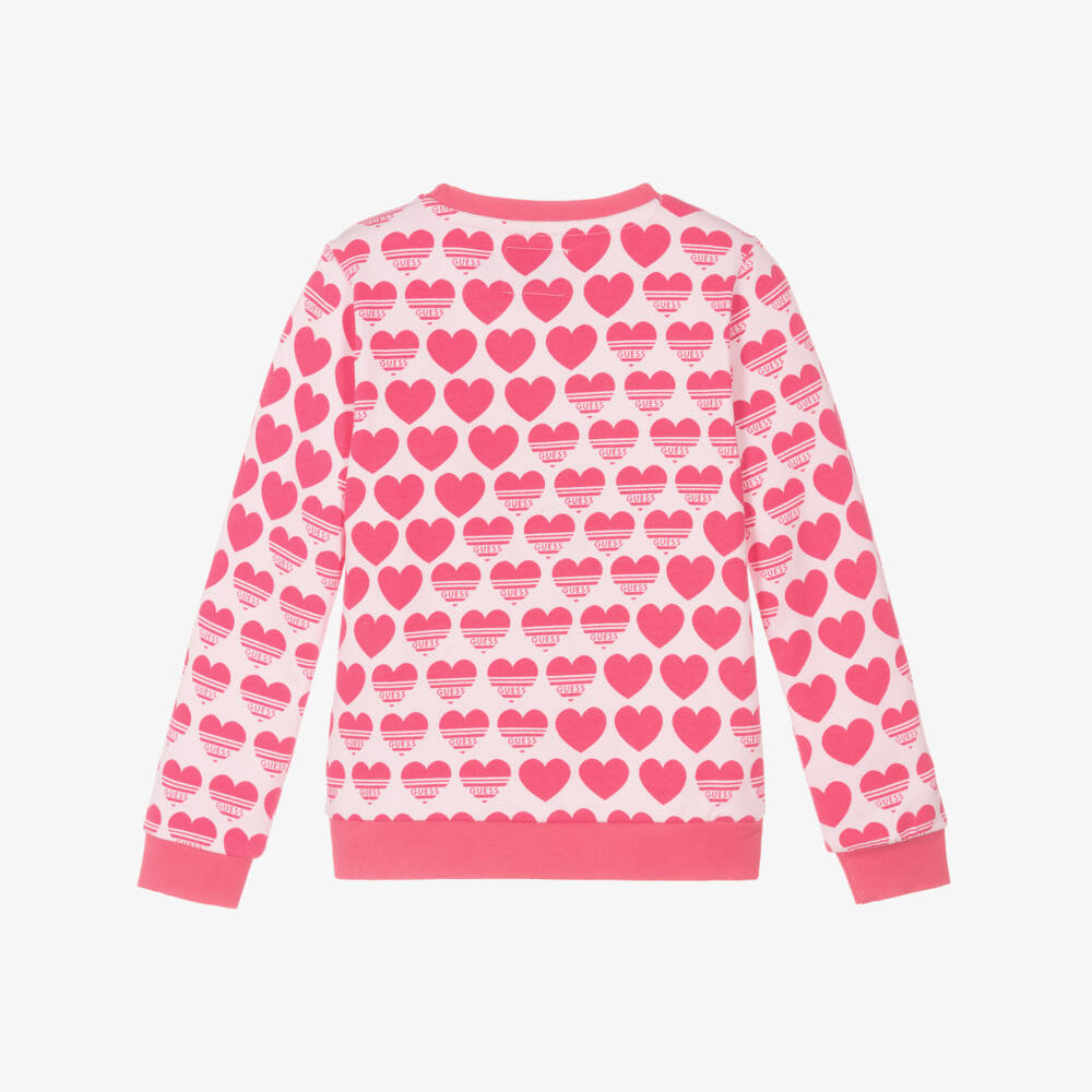 Guess-Girls Cotton Pink Heart Pullover | Childrensalon Outlet