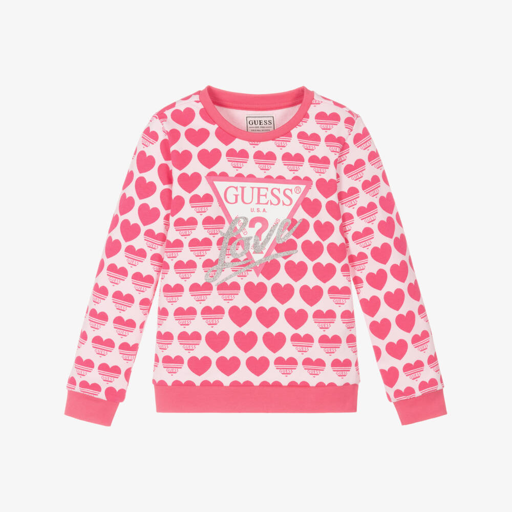 Guess-Girls Cotton Pink Heart Pullover | Childrensalon Outlet