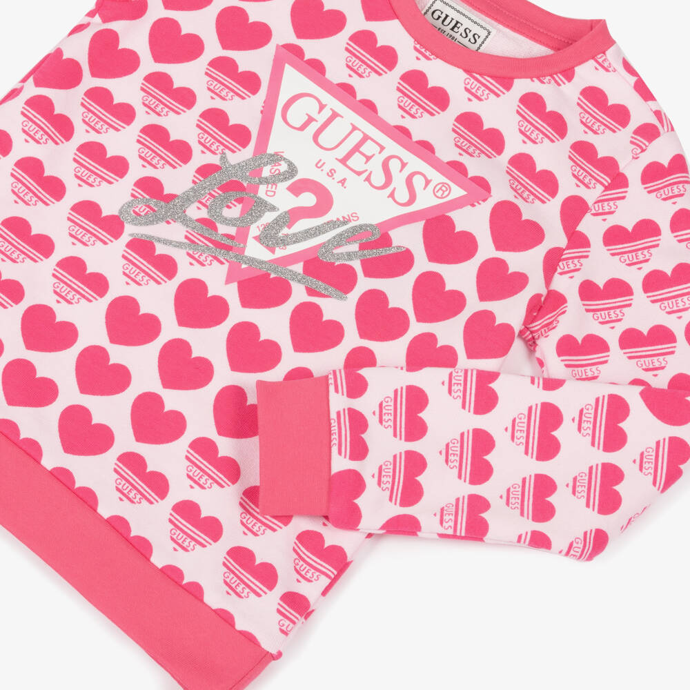 Guess-Girls Cotton Pink Heart Pullover | Childrensalon Outlet