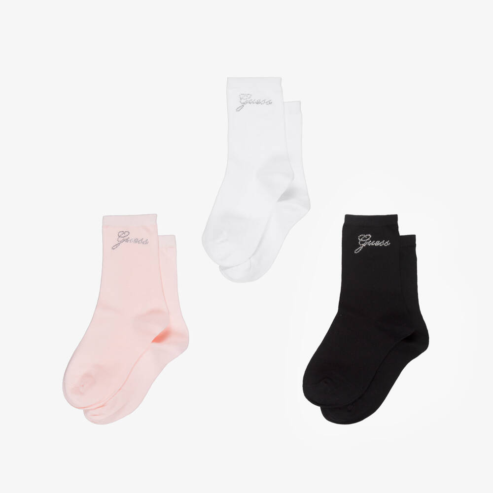 Guess-Girls Cotton Socks with Diamanté Logos (3 Pack) | Childrensalon Outlet