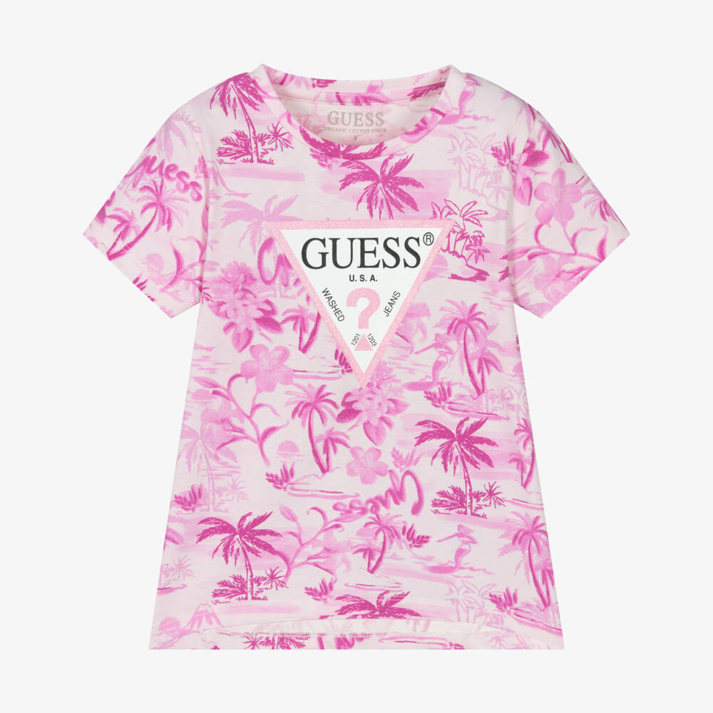 Guess-Футболка из хлопка с пальмовым мотивом для девочек | Childrensalon Outlet