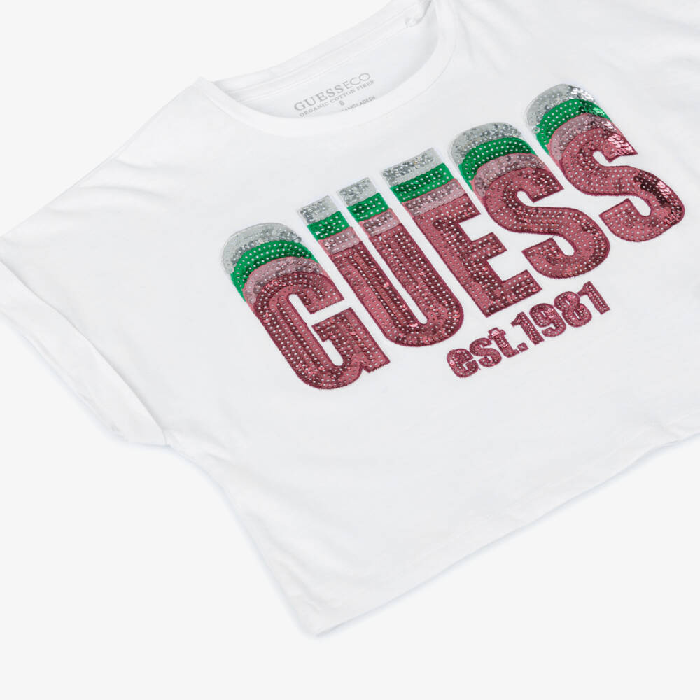 Guess-Girls Cotton Tee with Sequin Sparkle | Childrensalon Outlet