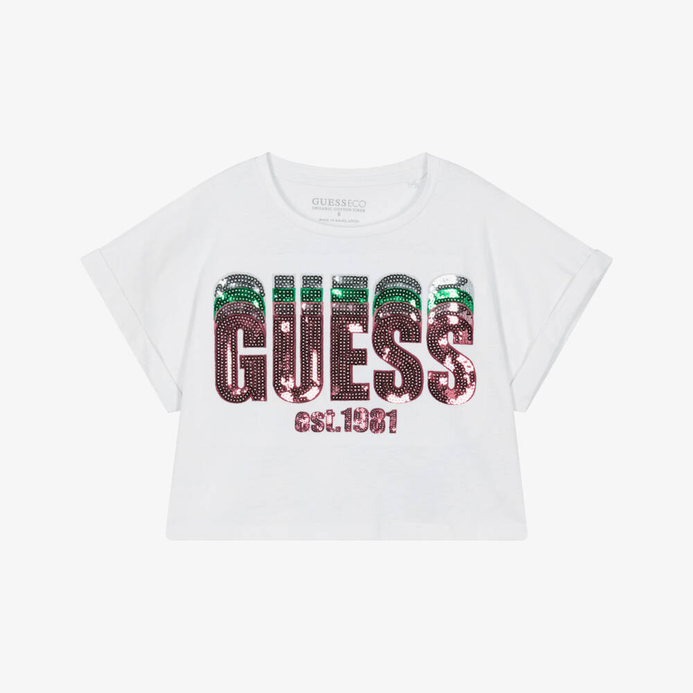 Guess-Футболка из хлопка с блестками для девочек | Childrensalon Outlet