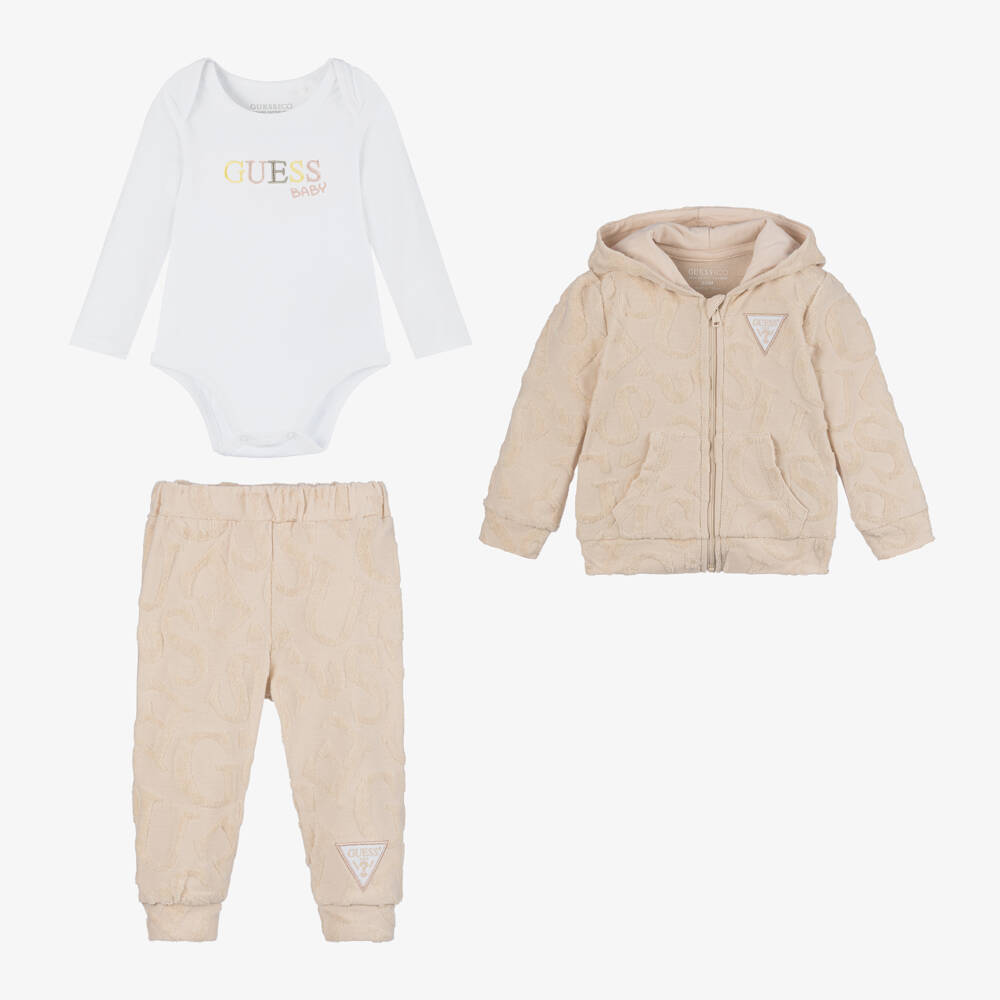 Guess-Girls Cozy Beige Cotton Ensemble | Childrensalon Outlet