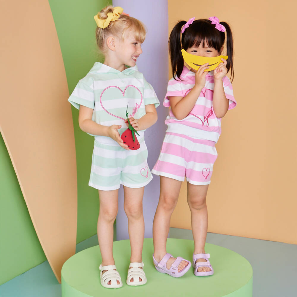 Guess-شورت مخطط أخضر دافئ للبنات | Childrensalon Outlet