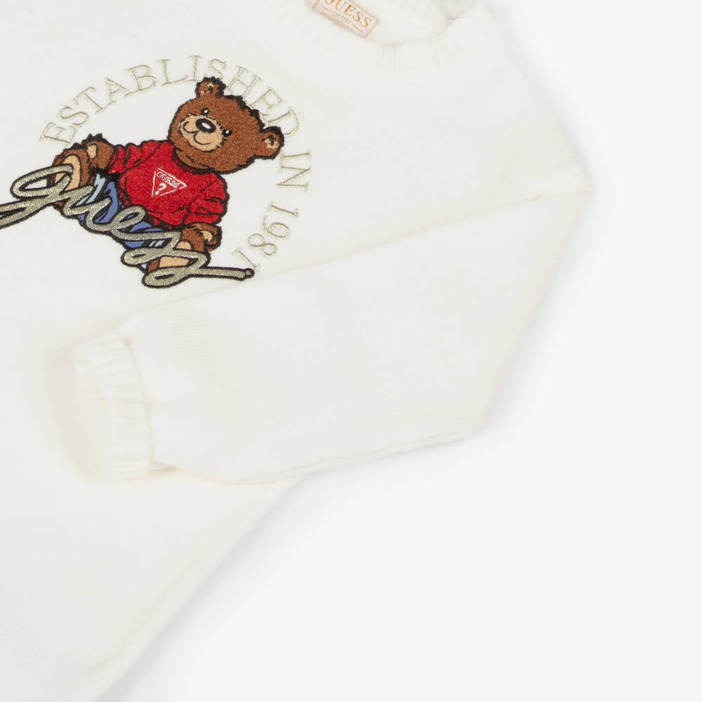 Guess-Girls Cream Bear Appliqué Knit Dress | Childrensalon Outlet