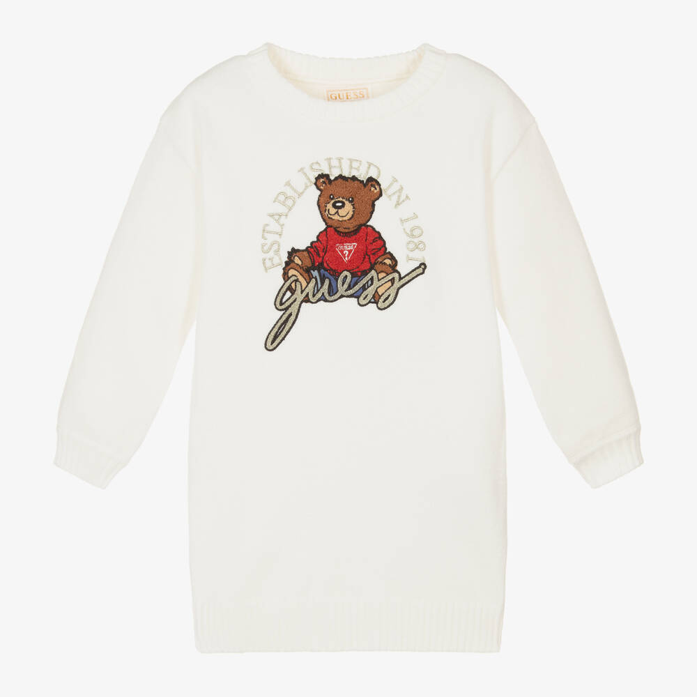 Guess-Girls Cream Bear Appliqué Knit Dress | Childrensalon Outlet
