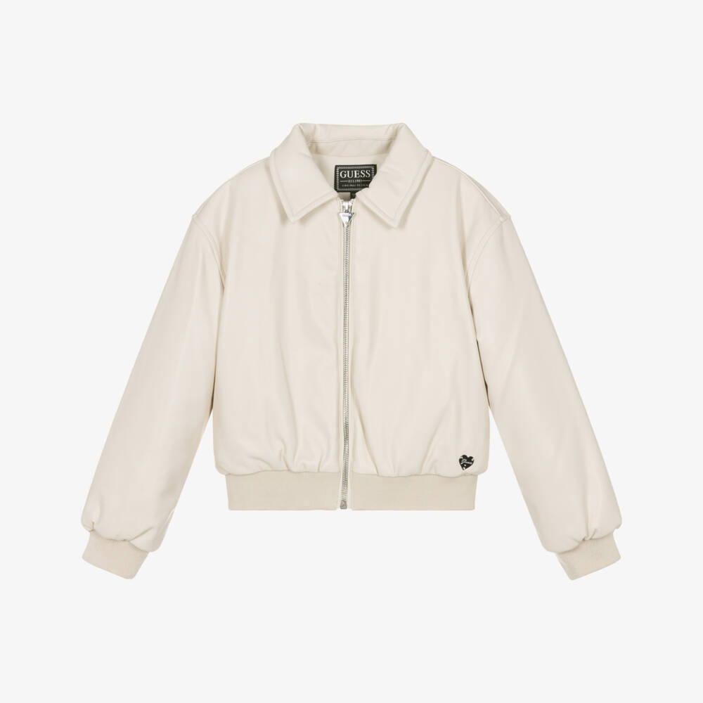 Guess-Girls Cream Imitation Leather Jacket | Childrensalon Outlet