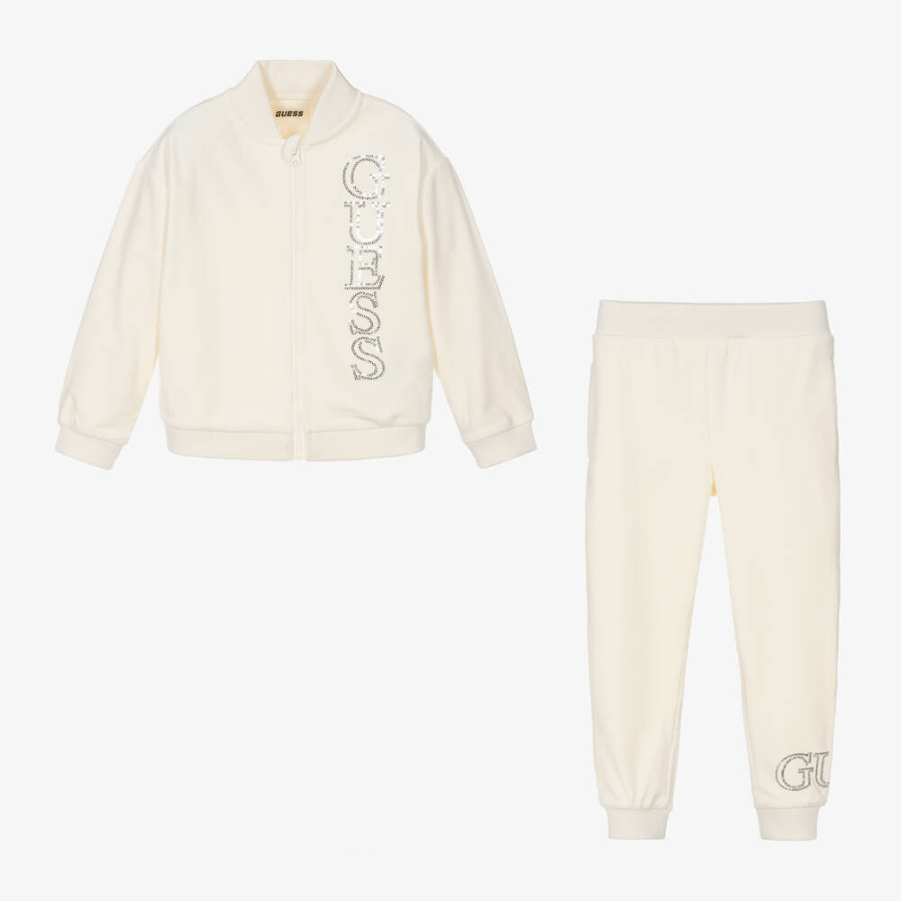 Guess-Girls Cream Velour Jogging Suit | Childrensalon Outlet
