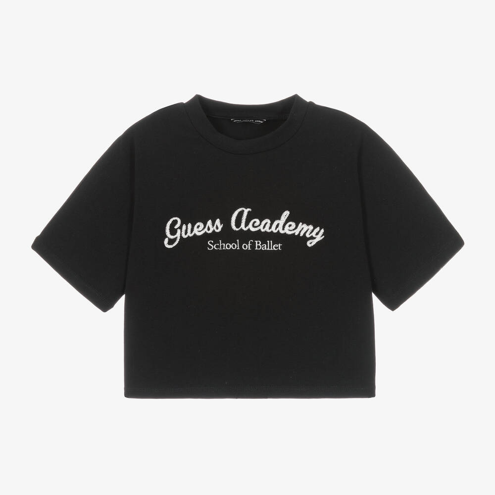 Guess - Girls Cropped Black T-Shirt | Childrensalon