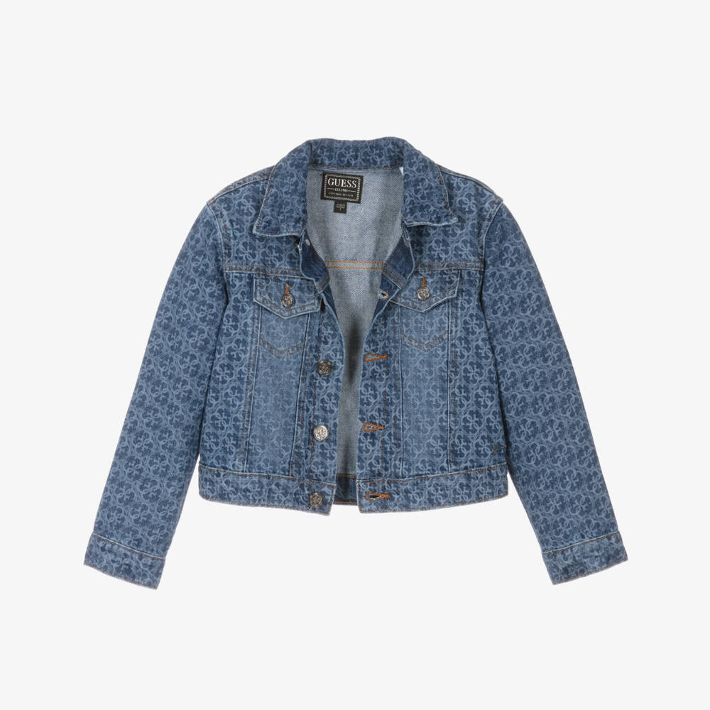 Guess-Girls Denim Blue Patterned Jacket | Childrensalon Outlet