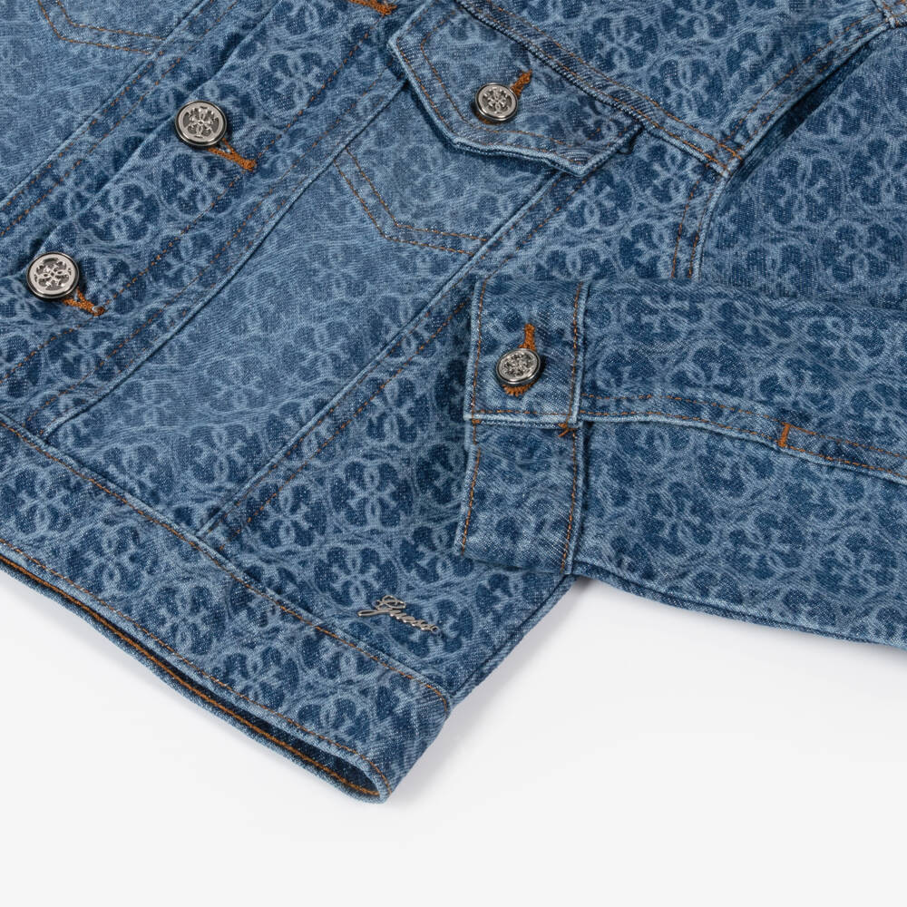 Guess-Girls Denim Blue Patterned Jacket | Childrensalon Outlet