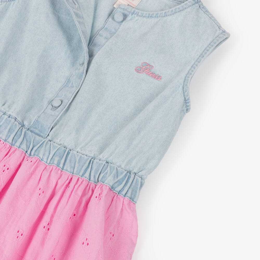 Guess-Girls Denim & Embroidered Pink Dress | Childrensalon Outlet