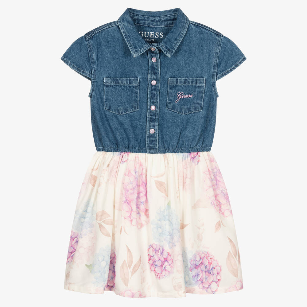 Guess - Robe en denim et fleurs fille | Childrensalon