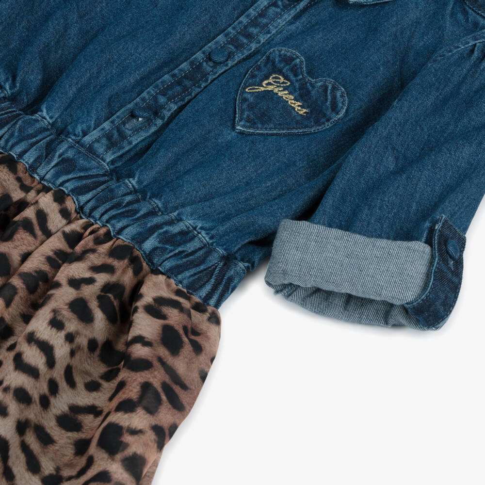 Guess-فستان شيفون بنقشة الفهد ودنيم لون أزرق | Childrensalon Outlet