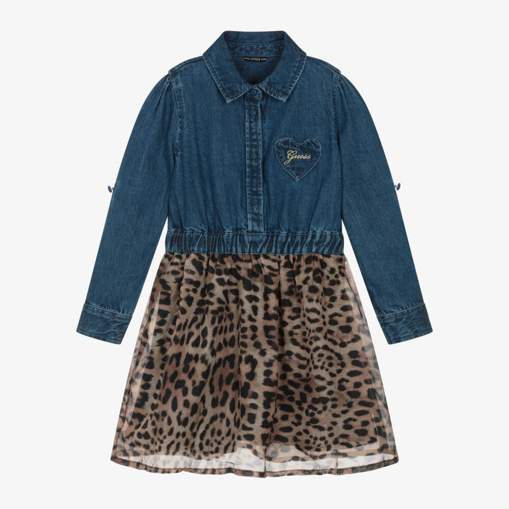 Guess-Girls Denim Shirt & Leopard Skirt Dress | Childrensalon Outlet