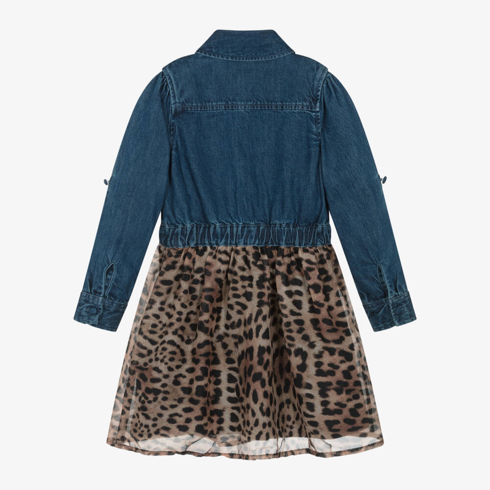 Guess-فستان شيفون بنقشة الفهد ودنيم لون أزرق | Childrensalon Outlet
