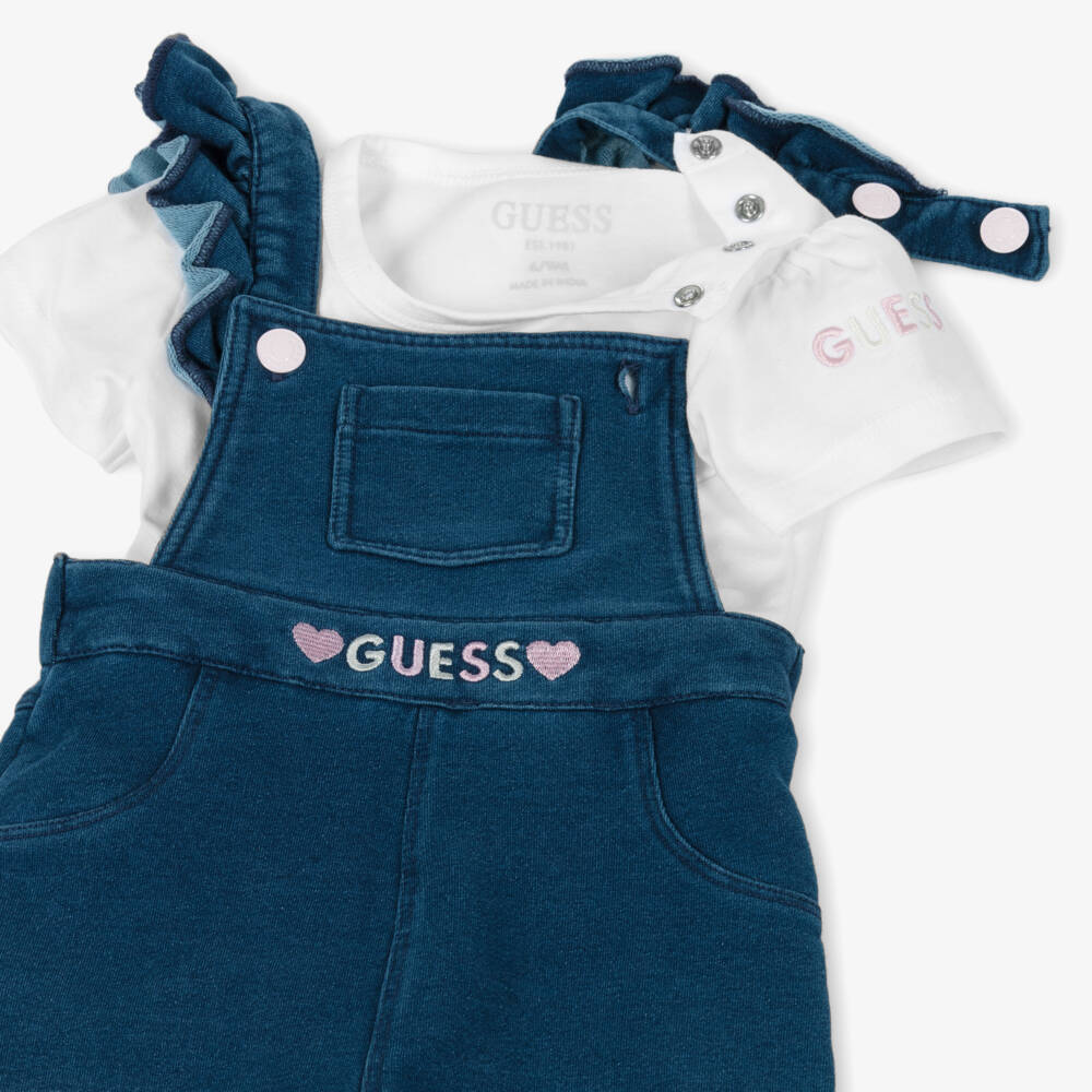 Guess-Girls Dreamy Blue Dungaree Ensemble | Childrensalon Outlet