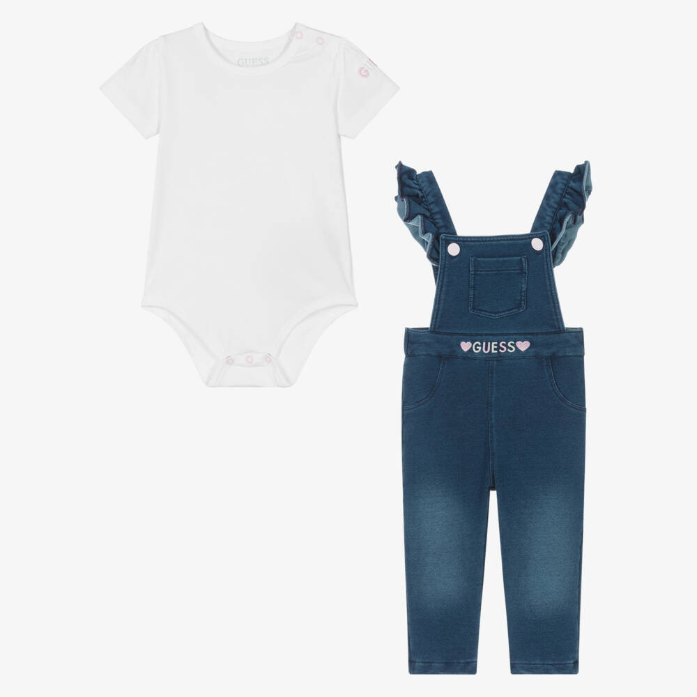 Guess-Girls Dreamy Blue Dungaree Ensemble | Childrensalon Outlet