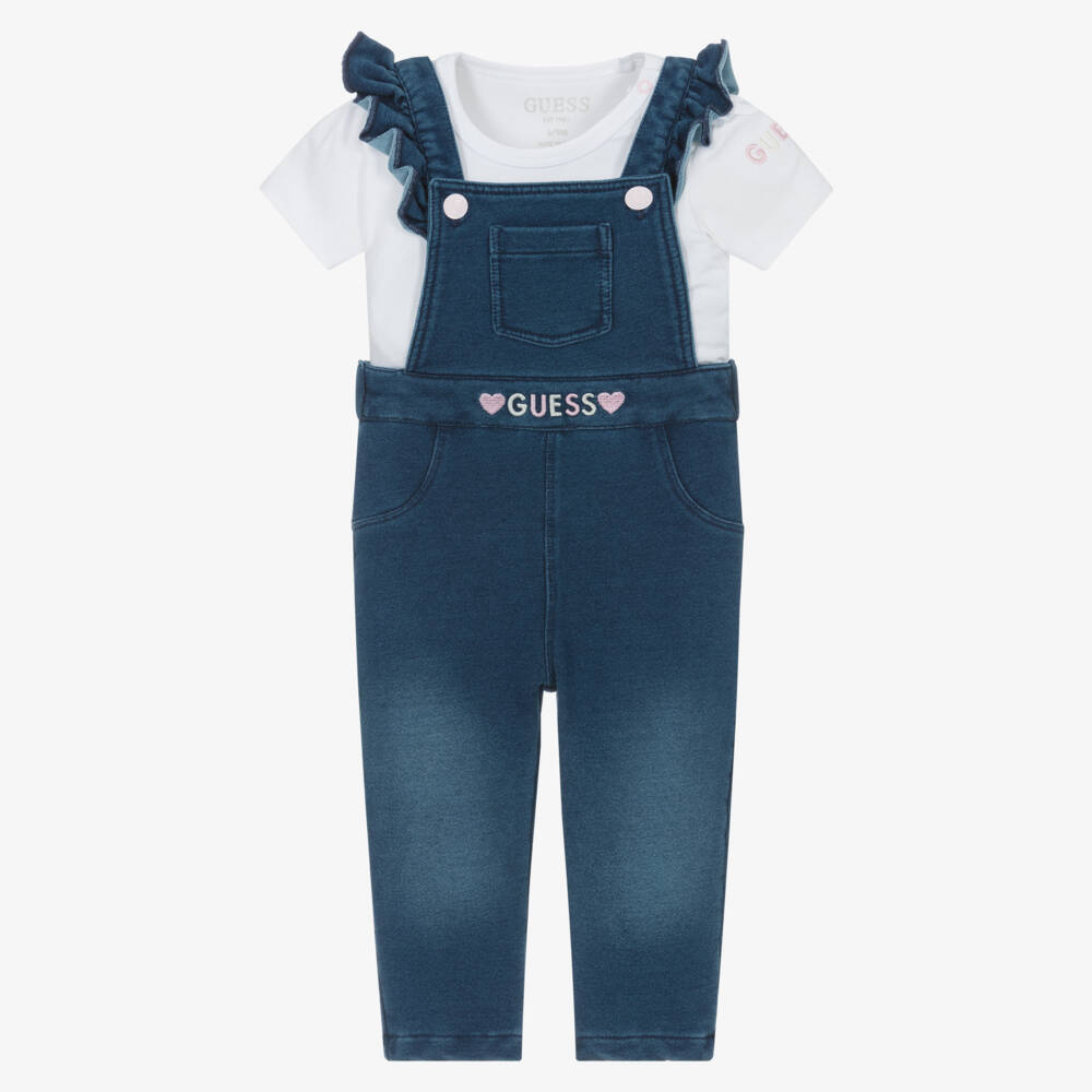 Guess-Girls Dreamy Blue Dungaree Ensemble | Childrensalon Outlet
