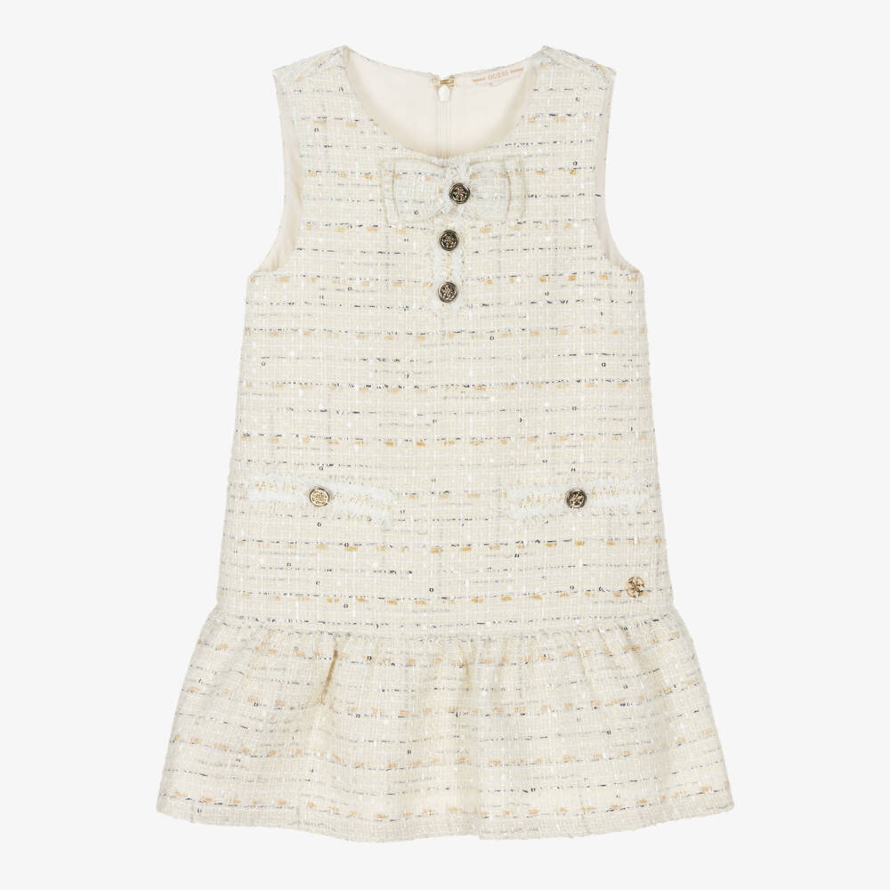 Guess-فستان تويد بيج أنيق للبنات | Childrensalon Outlet