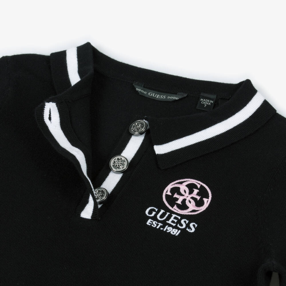 Guess-Элегантный черный вязаный топ рубашка поло для девочек | Childrensalon Outlet