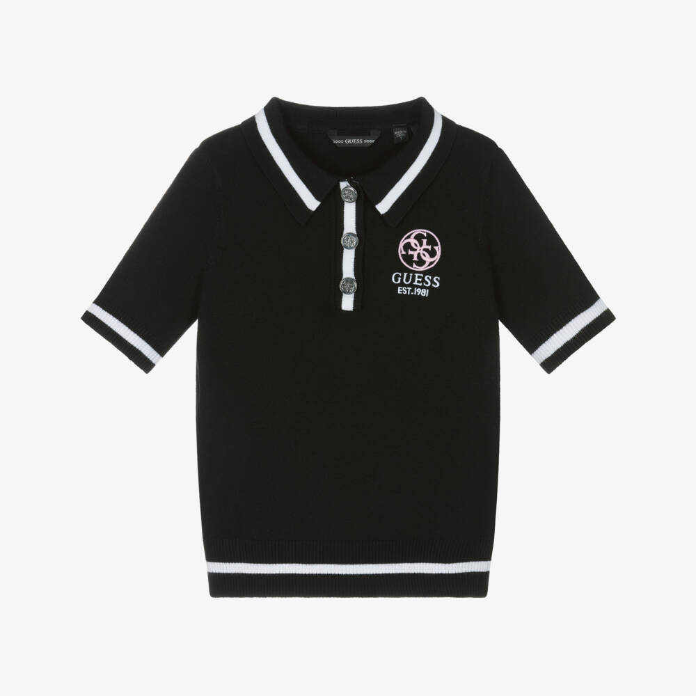 Guess-بلوزة بولو أنيقة سوداء للبنات | Childrensalon Outlet