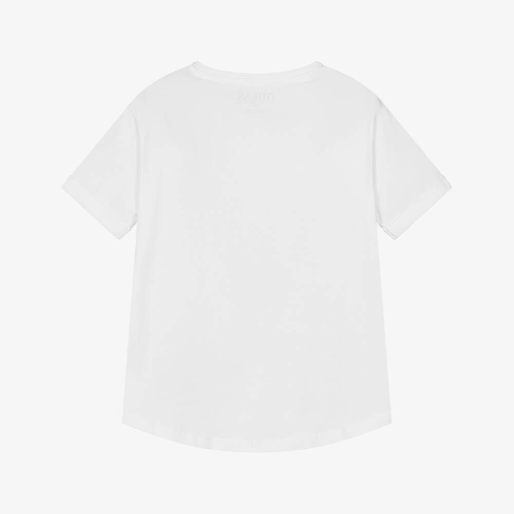 Guess-Girls Elegant White Sequin Heart Tee | Childrensalon Outlet