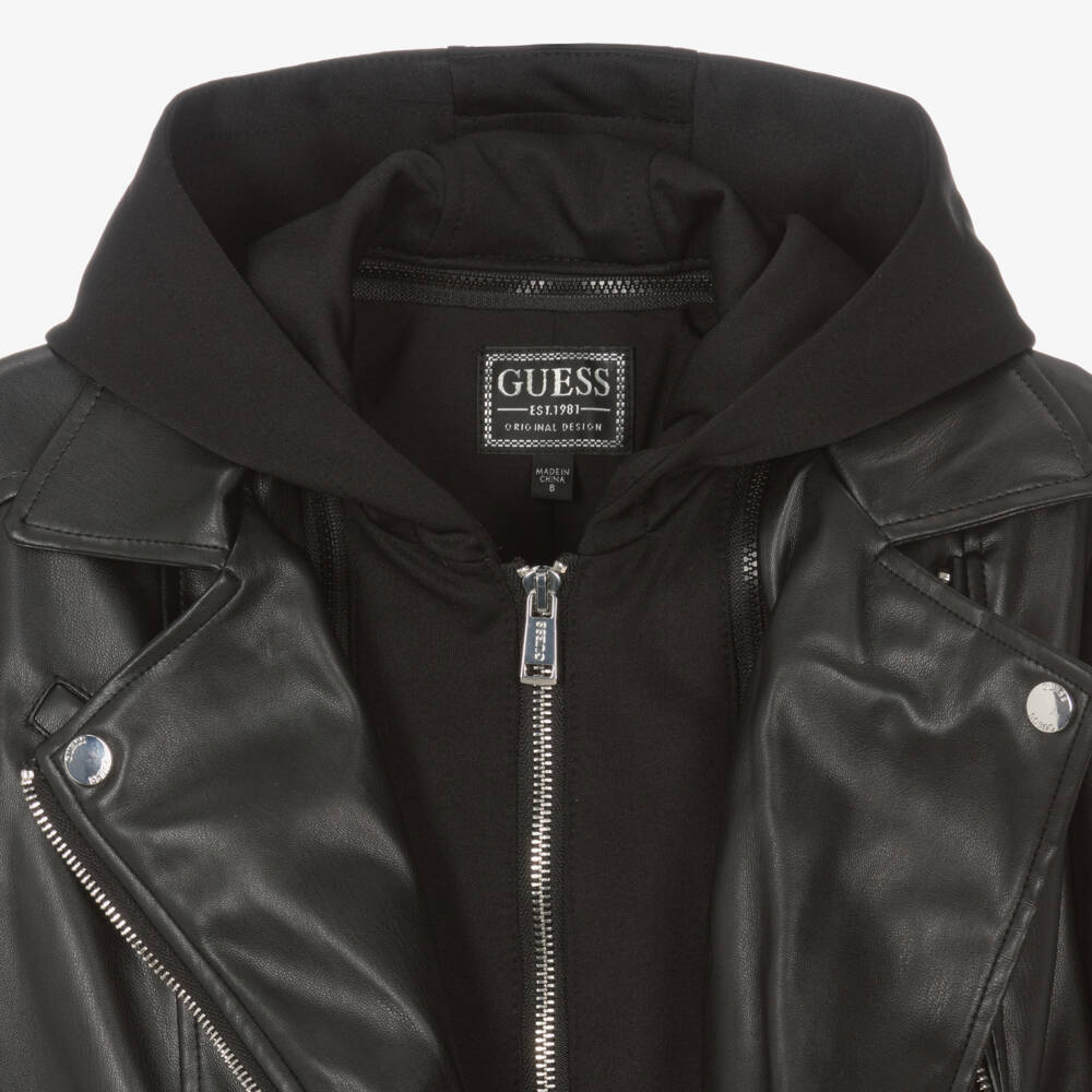 Guess-Girls Faux Leather Black Jacket | Childrensalon Outlet