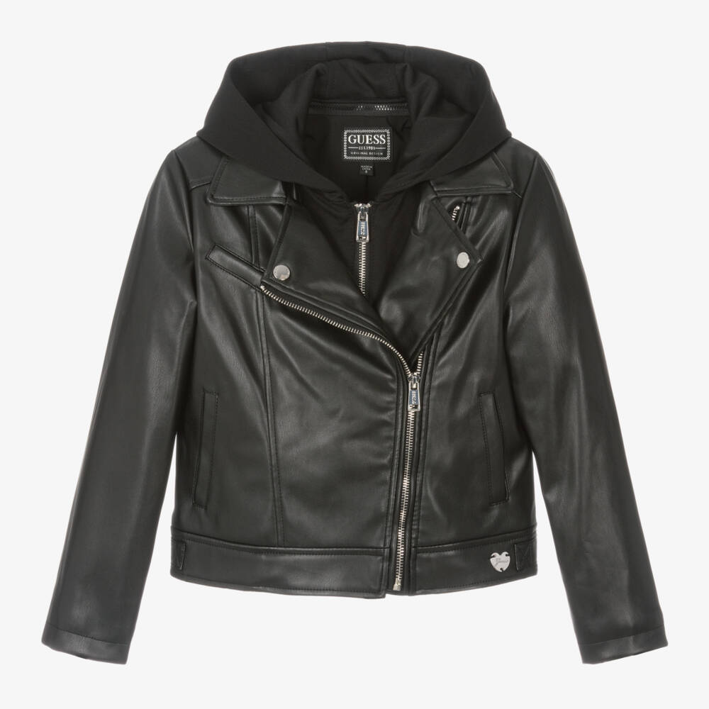 Guess-Girls Faux Leather Black Jacket | Childrensalon Outlet