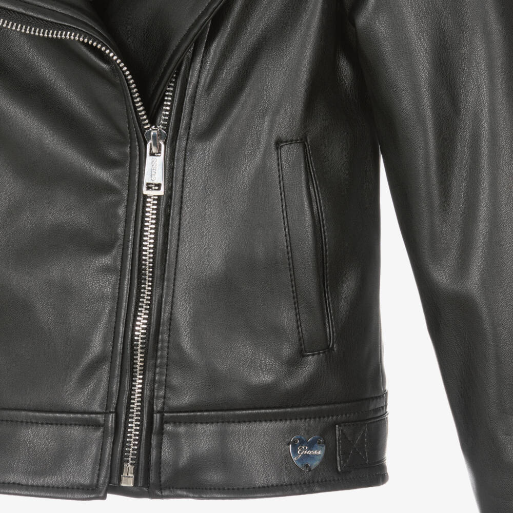 Guess-Girls Faux Leather Black Jacket | Childrensalon Outlet