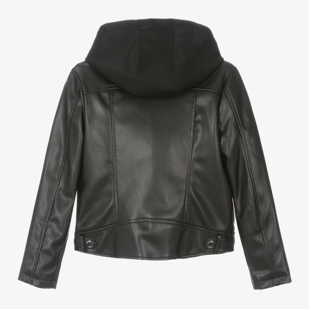 Guess-Girls Faux Leather Black Jacket | Childrensalon Outlet