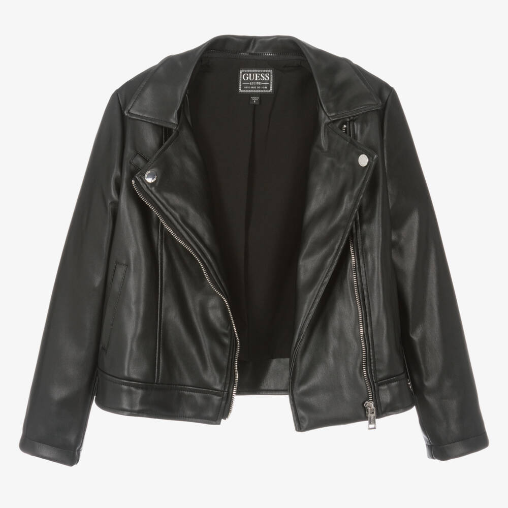 Guess-Girls Faux Leather Black Jacket | Childrensalon Outlet