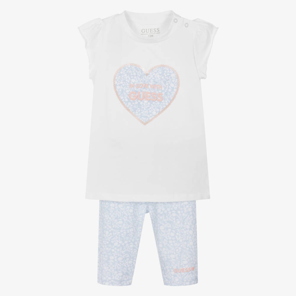 Guess-Girls Floral Blue & White Cotton Ensemble | Childrensalon Outlet