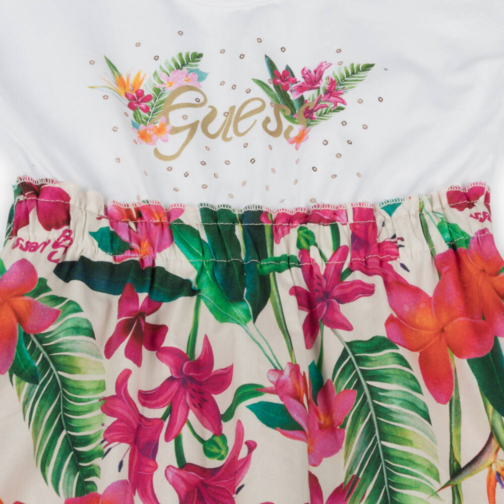 Guess-Платье из хлопка с цветочным узором для девочек розовое | Childrensalon Outlet