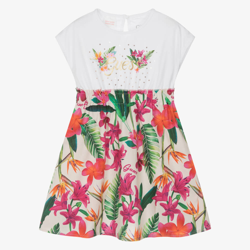 Guess-Платье из хлопка с цветочным узором для девочек розовое | Childrensalon Outlet