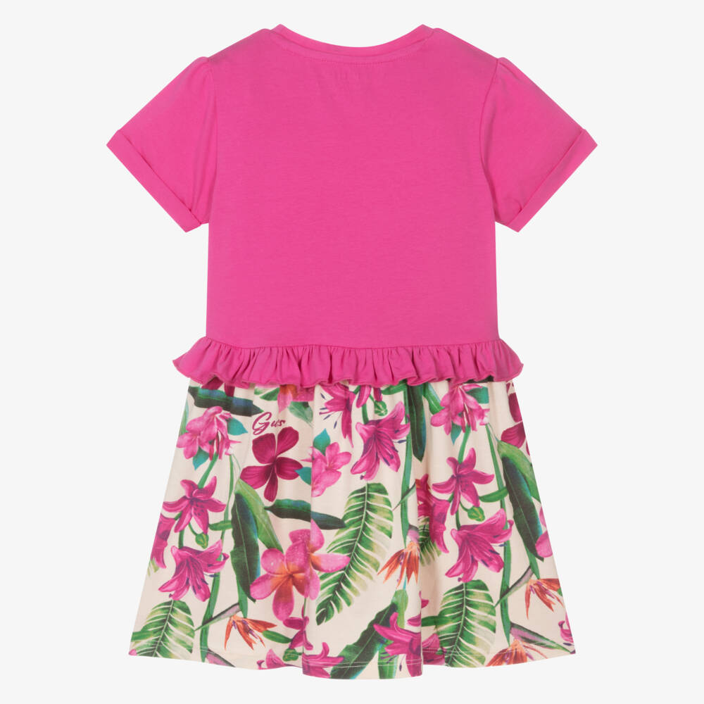Guess-Girls Floral Pink & Cream Dress | Childrensalon Outlet