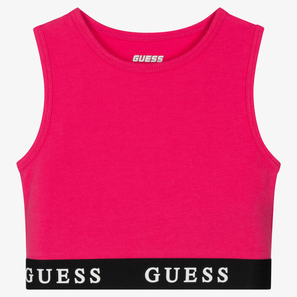Guess - Girls Fuchsia Pink Logo Crop Top | Childrensalon