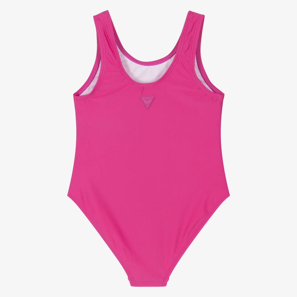 Guess-Girls Fuchsia Pink Triangle Logo Swimsuit | Childrensalon Outlet