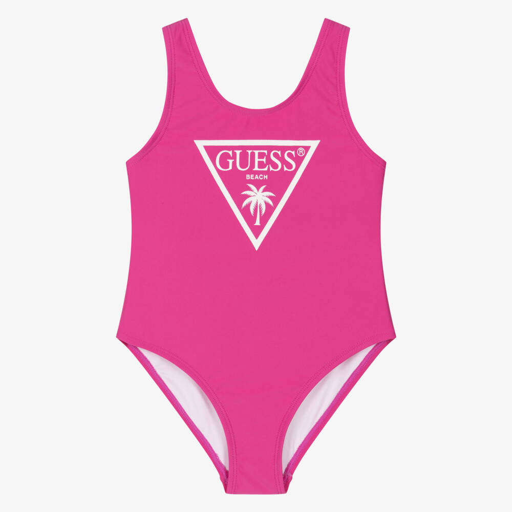 Guess-Купальник розовый с треугольным логотипом для девочек | Childrensalon Outlet